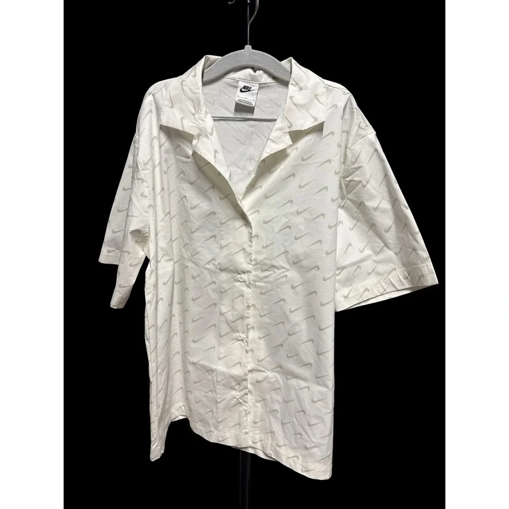 Nike Sportswear Everyday Modern Woven Top White Swoosh Print Womens‎ Size Medium